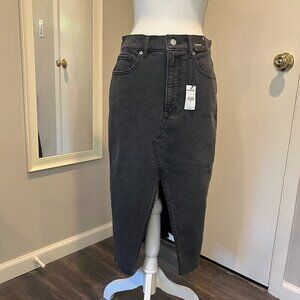 NWT Express Black Super High Rise Denim Maxi Skirt with slit, Size 8